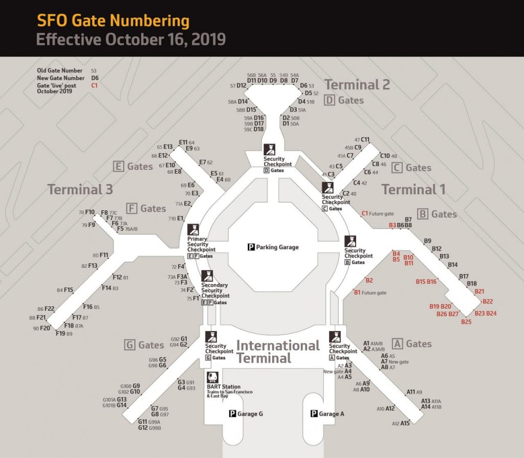 サンフランシスコ国際空港　ゲート地図
Sfo gate map